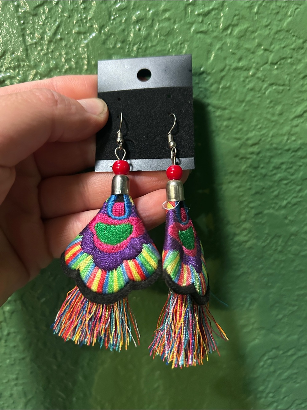 Handcrafted Multicolor Embroidered Tassel Drop Earrings